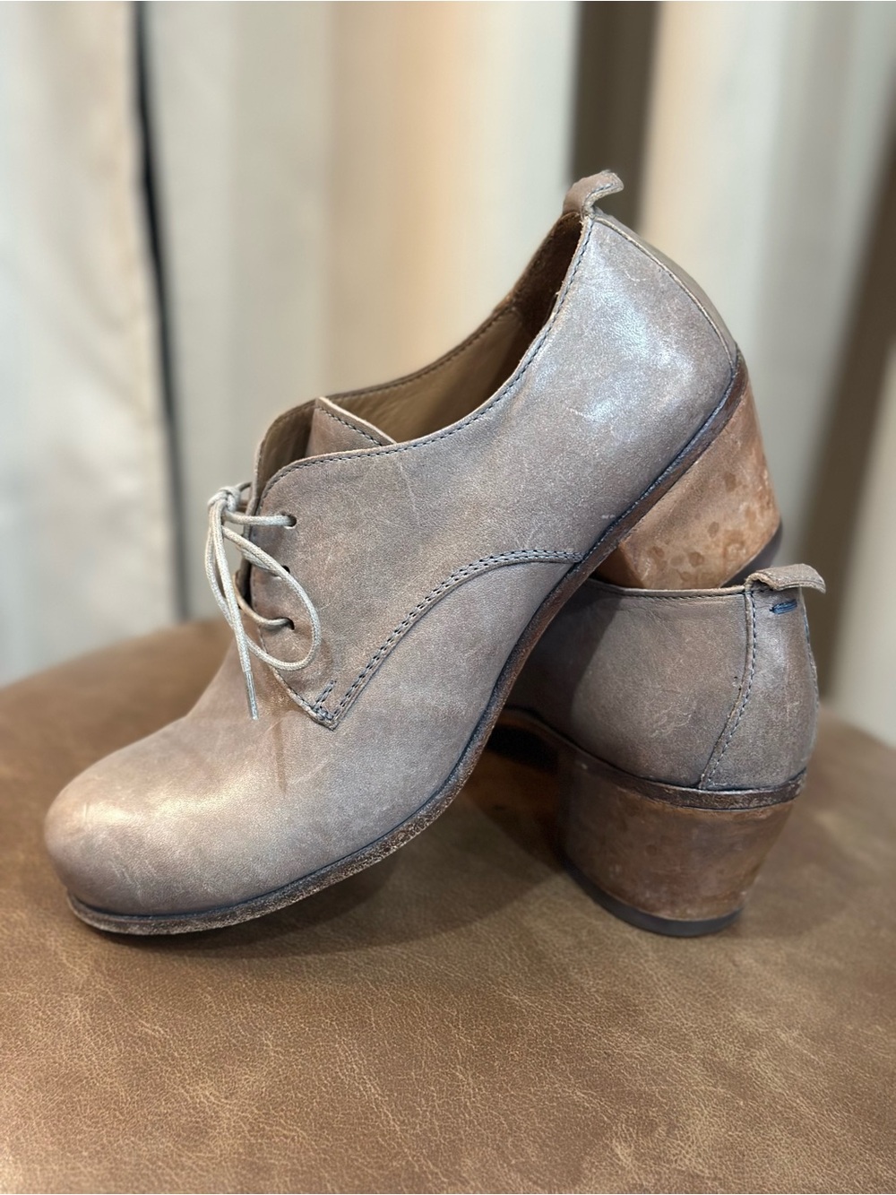Moma Taupe Leather Derby Lace-Up Shoes size 38.5 (8-8.5) - Picture 4 of 10